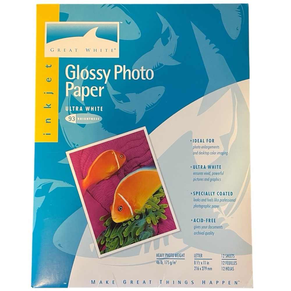 NWT Great White 8.5x11 Ultra White Glossy 93 Brightness Photo Paper 23 Sheets